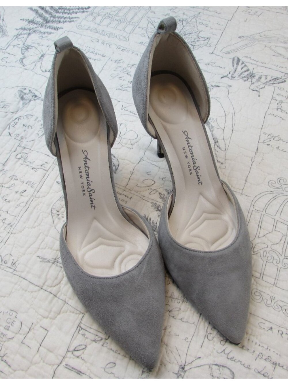 New Antonia Saint NY  Vida Half D’Orsay Gray Suede Comfort pumps heels size 6.5 - Picture 2 of 8